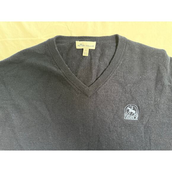 Peter Millar Crown Navy Merino Wool Sweater Ivanhoe Logo LARGE - Picture 4 of 9